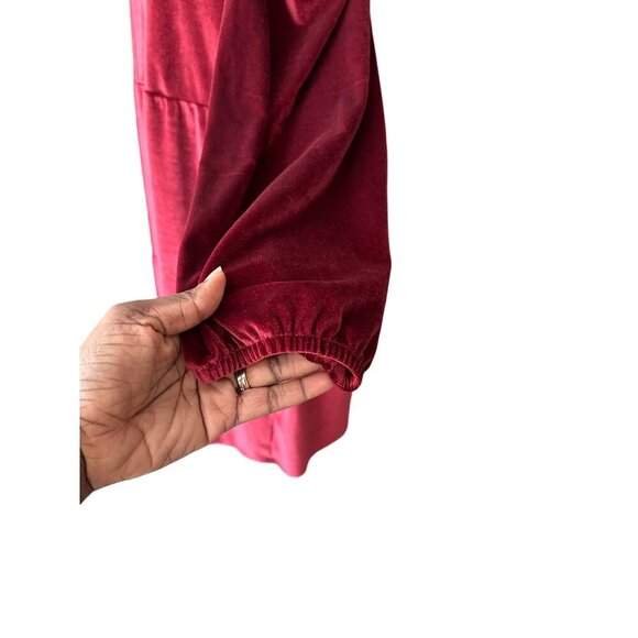 Vintage Red Velvet Ophelia Rose Dress L Long Sleeves Keyhole Back Tiered Design - Picture 4 of 11